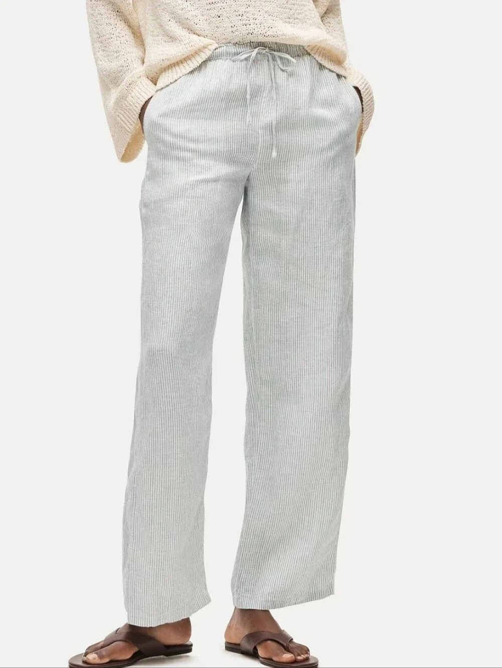 J. Crew Light Khaki Pinstripe Drawstring Stretchy Pants.